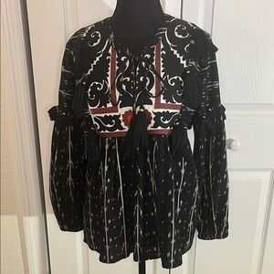 Miss June Paris Black Boho Tassel Embroidered Festival Blouse